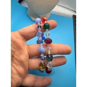 Multicolor Glass Beaded Stretch Bracelet Set 2PC Rainbow Crystal Accents Boho